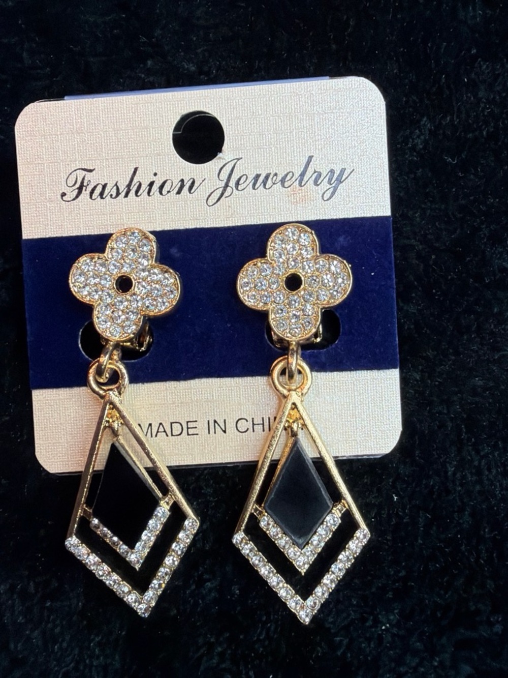 Fashion Jewelry Gold and Black Crystal Dangle Earrings